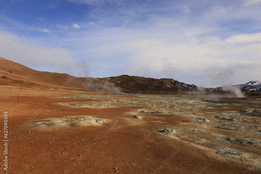 Hverarönd is a hydrothermal site in Iceland with hot springs, fumaroles, mud ponds and very active solfatares. It is located in the north of Iceland Hverarönd is a hydrothermal site in Iceland with hot springs, fumaroles, mud ponds and very active solfatares. It is located in the north of Iceland