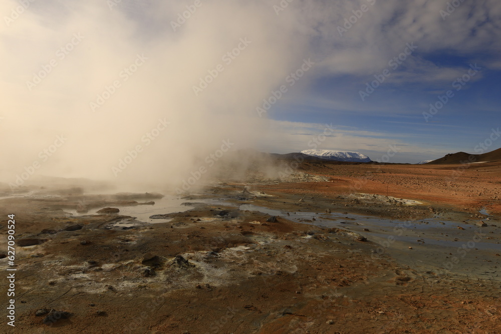 Hverarönd is a hydrothermal site in Iceland with hot springs, fumaroles, mud ponds and very active solfatares. It is located in the north of Iceland, east of the town of Reykjahlíð