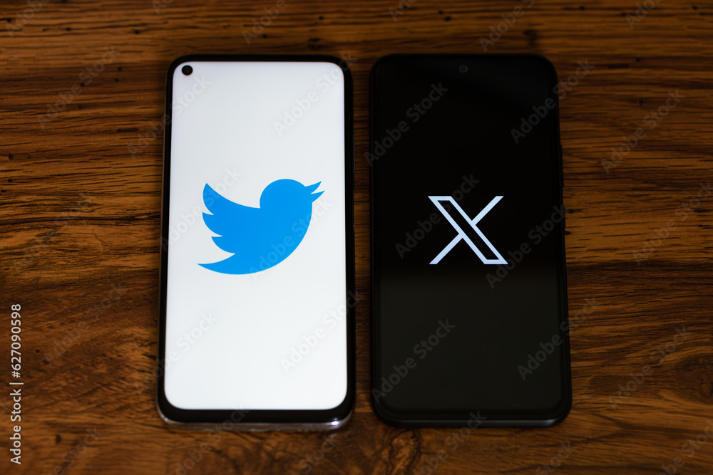 New Twitter X logo. Twitter changed the logo of the application with X