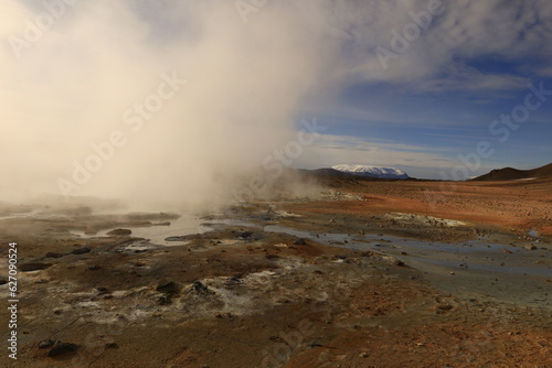 Hverarönd is a hydrothermal site in Iceland with hot springs, fumaroles, mud ponds and very active solfatares. It is located in the north of Iceland, east of the town of Reykjahlíð