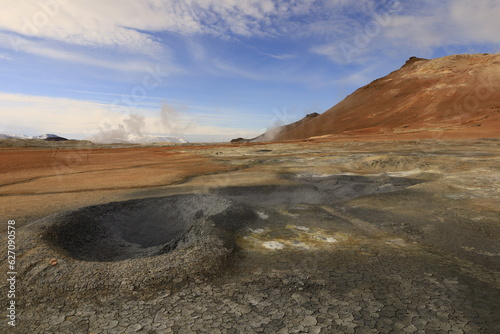 Hverarönd is a hydrothermal site in Iceland with hot springs, fumaroles, mud ponds and very active solfatares. It is located in the north of Iceland, east of the town of Reykjahlíð © clement