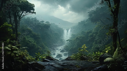 Rain in the tropical forest. Generative AI