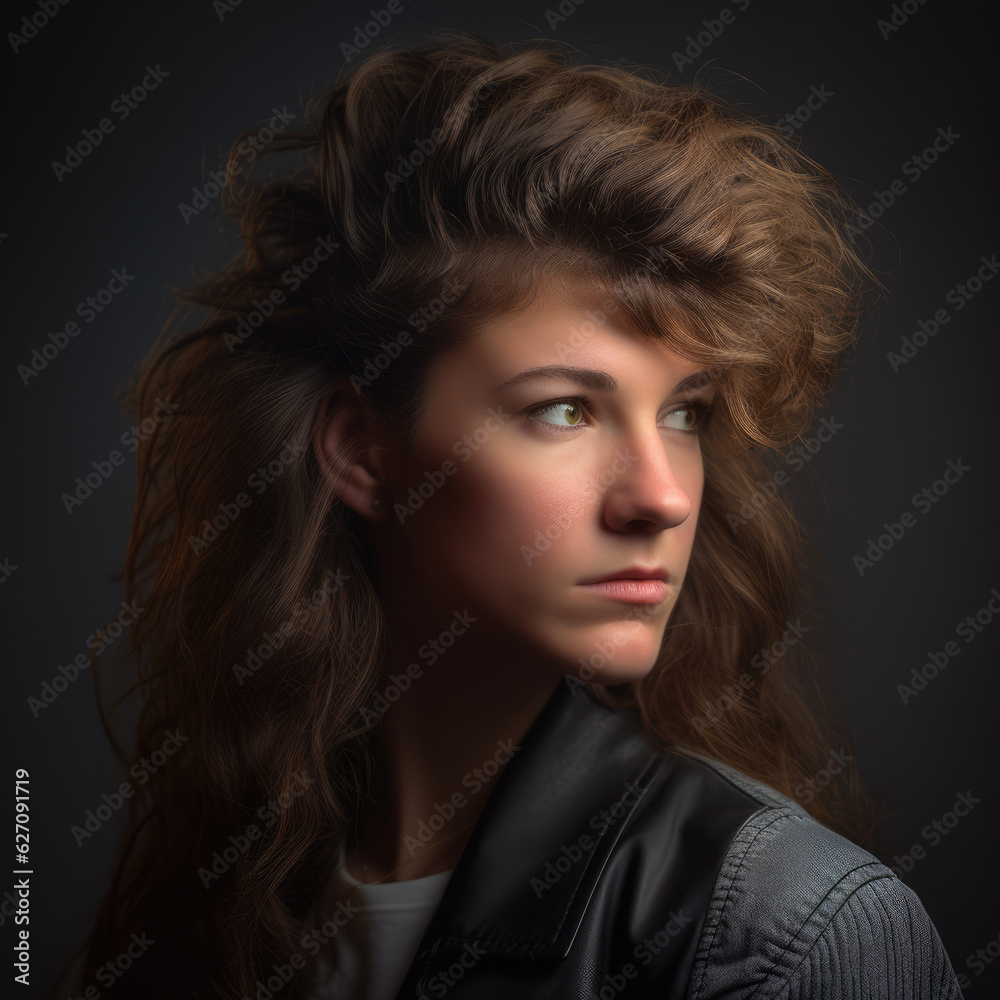 80s Glamour Revival. Studio Portrait of a Female with a Mullet Hairstyle. AI Generative Photography 80s Glamour Revival. Studio Portrait of a Female with a Mullet Hairstyle. AI Generative Photography