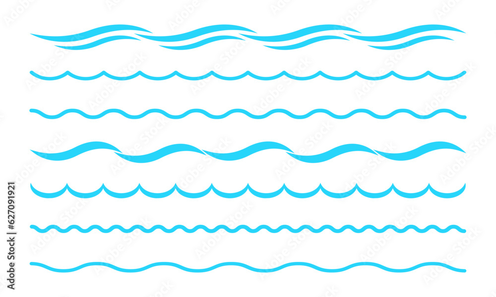 Set of water waves vector icons. Sea and ocean blue waves. Vector 10 Eps. Set of water waves vector icons. Sea and ocean blue waves. Vector 10 Eps.