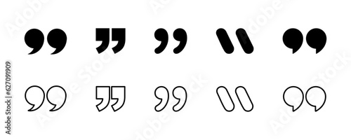 Set of quotes vector icons. Black quotes mark on white background. Vector 10 Eps.