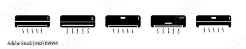 Set of air conditioner vector icons. Ventilation or conditioning room, home and office. Black silhouette with temperature cooling.