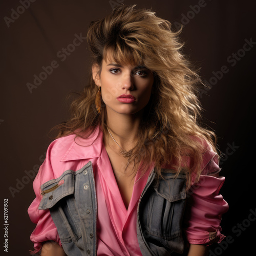 80s Glamour Revival. Studio Portrait of a Female with a Mullet Hairstyle. AI Generative Photography