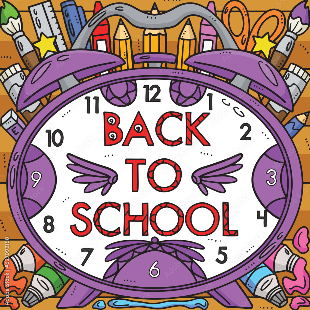 Back to School Alarm Clock Colored Cartoon