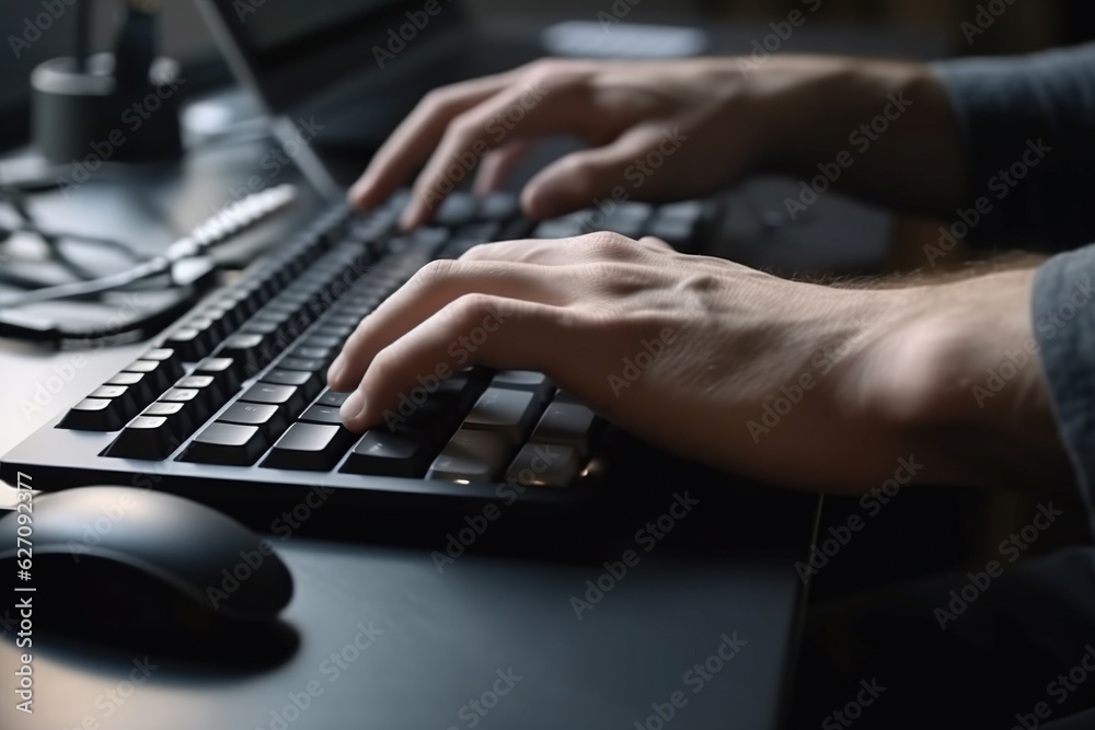 Man hands typing on desktop computer keyboard Man hands typing on desktop computer keyboard