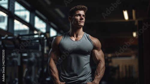 A gorgeous body builder posing for the camera in a gym