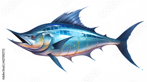 blue marlin fish illustration isolated on transparent background ,spear fish isolated cut out ,generative ai © Leo