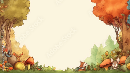 Fall with Trees and Fox: Watercolor Forest Banners for Creative Expression with Space for Text - Ai Generative photo