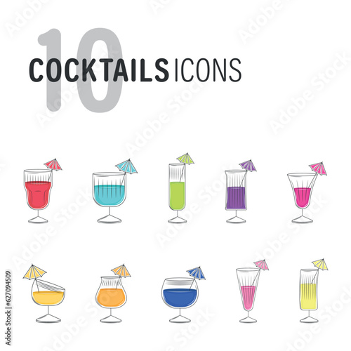 Set of diferent colored cocktail glasses Vector illustration