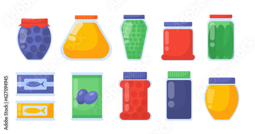 Set of canned food vector concept
