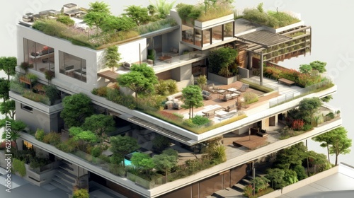 A residential building that provides an oasis within the urban landscape. AI generated
