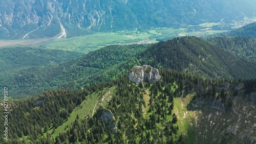 Panoramic aerial view of Ettaler Manndl, beautiful clouds in the Alps in Bavaria, Germany. photo