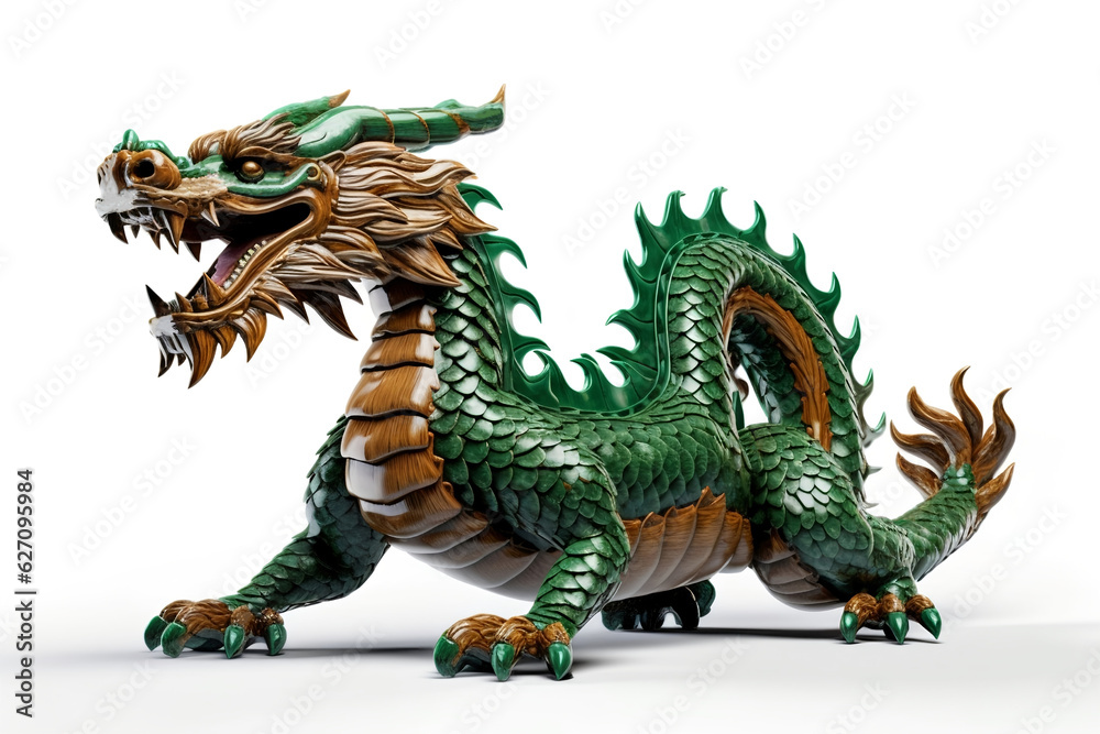 Obraz premium Green wooden Dragon. Chinese New Year. Horoscope. The symbol of 2024. Generative AI