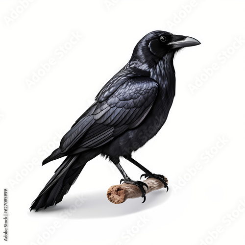 Ultra realistic full body black crow isolated on white background. Generative AI