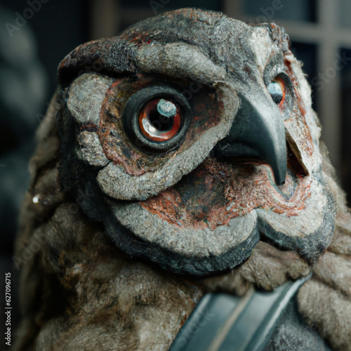 Close up on a intricate owl with beatutiful and stunning eyes. Generative AI. © Gui