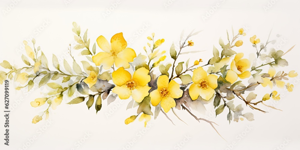 Daffodil Watercolor  Spring Blossoms - Watercolor Delights - A Hand-Painted Set of Daffodils and Mimosa on a White Canvas  Generative AI Digital Illustration