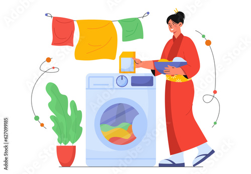 Japanese housewife with laundry vector concept