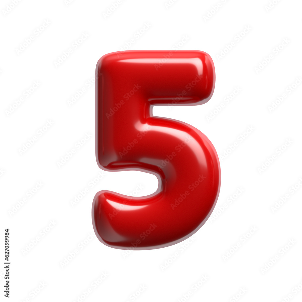 red cartoon number 5 - 3d glossy digit - Suitable for events, design or passion related subjects red cartoon number 5 - 3d glossy digit - Suitable for events, design or passion related subjects