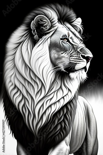 Hand drawn black and white lion
