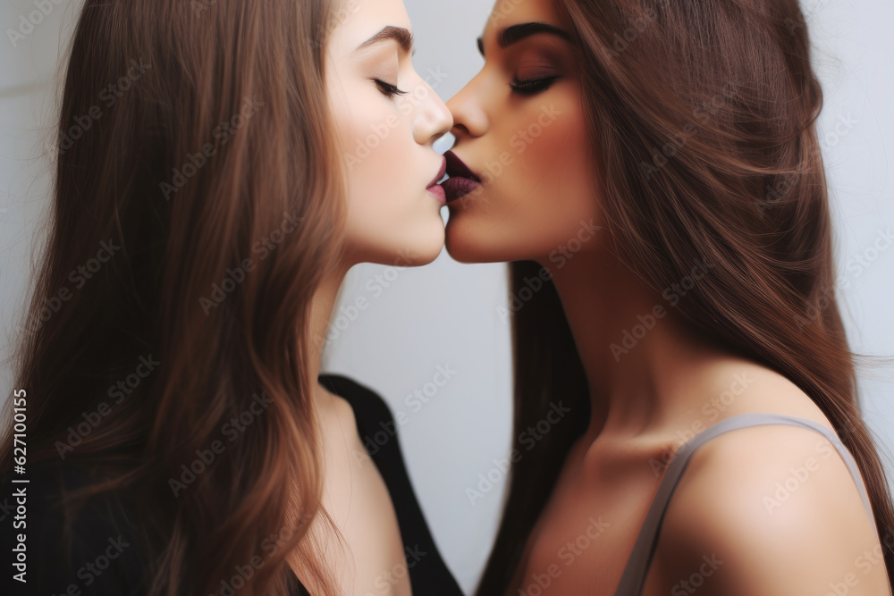 The power of a kiss, sexy beautiful lesbian couple lips closeup kissing seductive woman, erotic, glamour, sensual, lgbt, kiss concept AI Generative The power of a kiss, sexy beautiful lesbian couple lips closeup kissing seductive woman, erotic, glamour, sensual, lgbt, kiss concept AI Generative