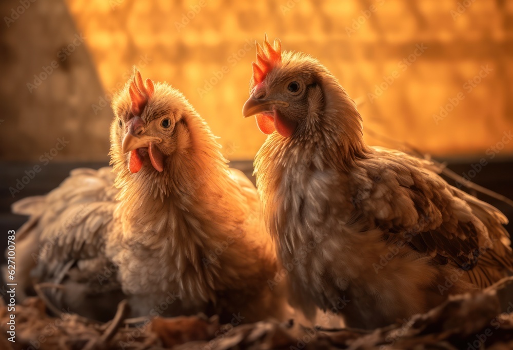 chickens in a chicken coop at a poultry farm. Generative AI