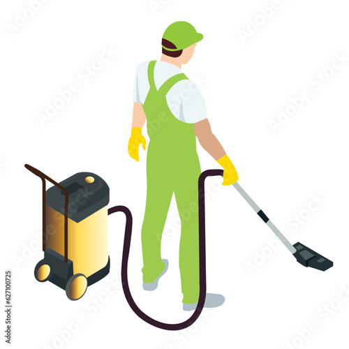 Vacuum cleaner equipment cartoon set. Washing robot cyclone and car vacuum cleaner. Professional cleaning equipment for home and business vector illustration
