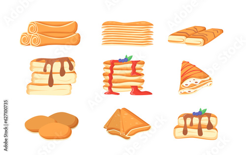 Set of different pancakes vector concept