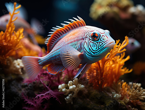 Colorful fish on ocean reef created with Generative AI