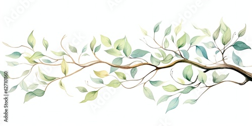  Watercolor Branches Delicate Watercolor Branch with Leaves - Featuring Light Brown and Light Green Hues Generative AI Digital Illustration