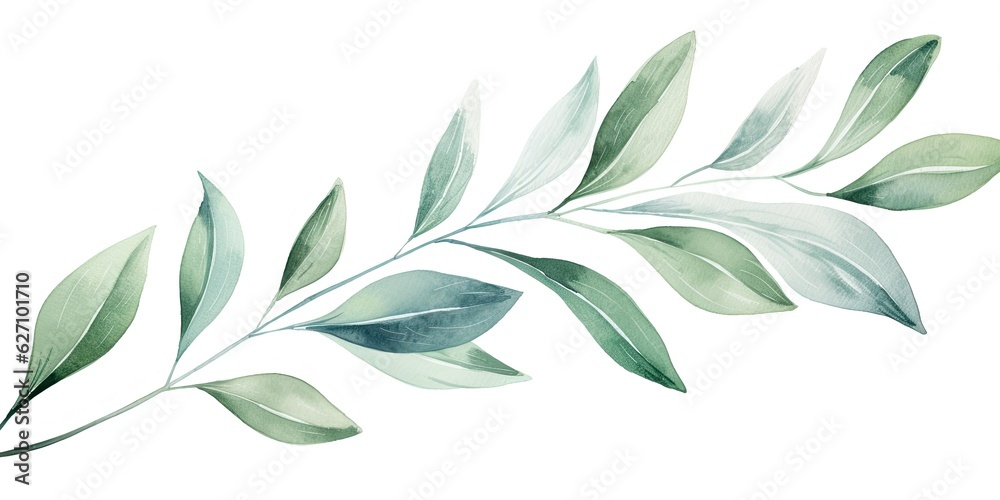  Watercolor Branches  Gentle Watercolor Leaf Design - A Subtle and Graceful Illustration on a White Background - Watercolor Art, Gentle Leaf  Generative AI Digital Illustration