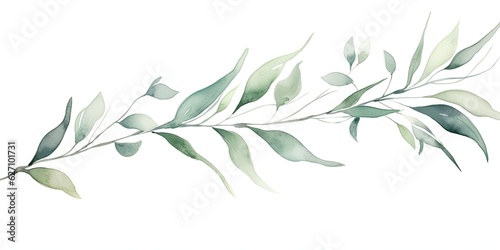  Watercolor Branches Gentle Watercolor Leaf Design - A Subtle and Graceful Illustration on a White Background - Watercolor Art, Gentle Leaf Generative AI Digital Illustration