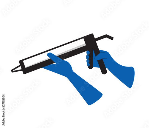 Hand holding caulking gun. Clipart image isolated on white background