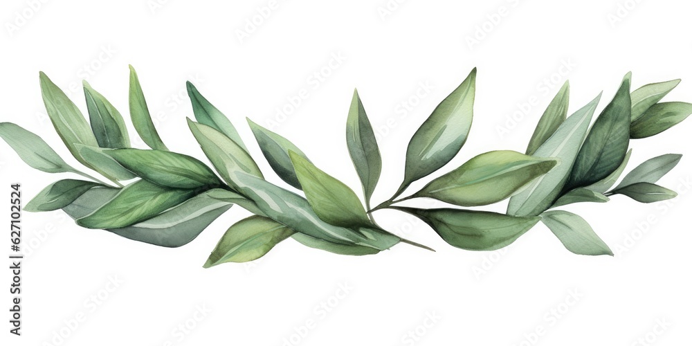 Watercolor Branches   Watercolor Bay Leaf Wreath - Isolated on a White Background Generative AI Digital Illustration
