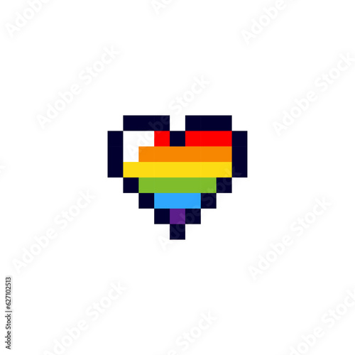 Pixel rainbow heart icon. Clipart image isolated on white background
