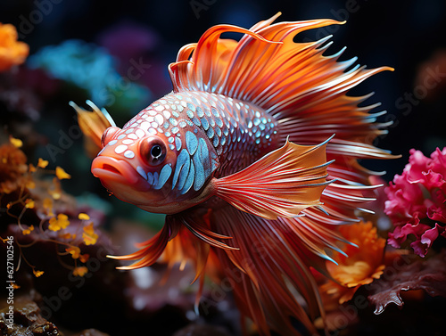 Colorful fish on ocean reef created with Generative AI