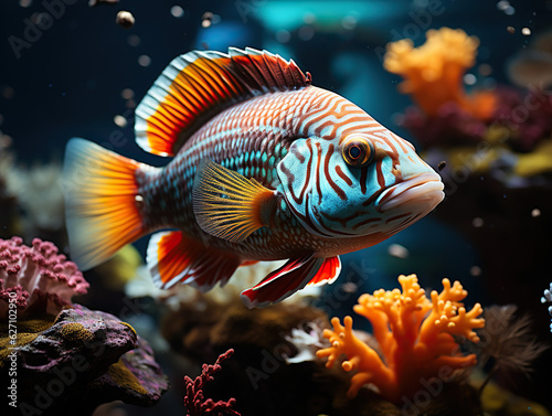 Colorful fish on ocean reef created with Generative AI
