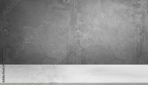 Empty Gray Wall Room interiors Studio Concrete Backdrop and Floor cement Shelf, well editing montage display products and text present on free space Background