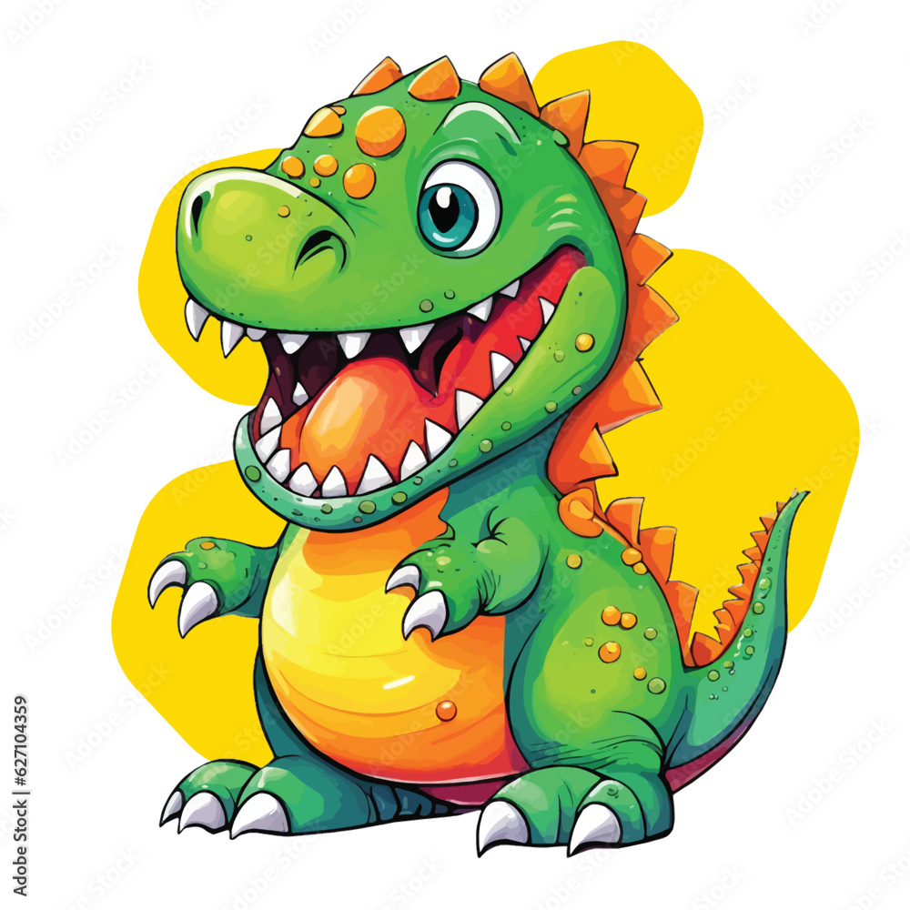 Obraz premium Cute little dinosaur cartoon , green dinosaur illustration vector, isolated on white background. 