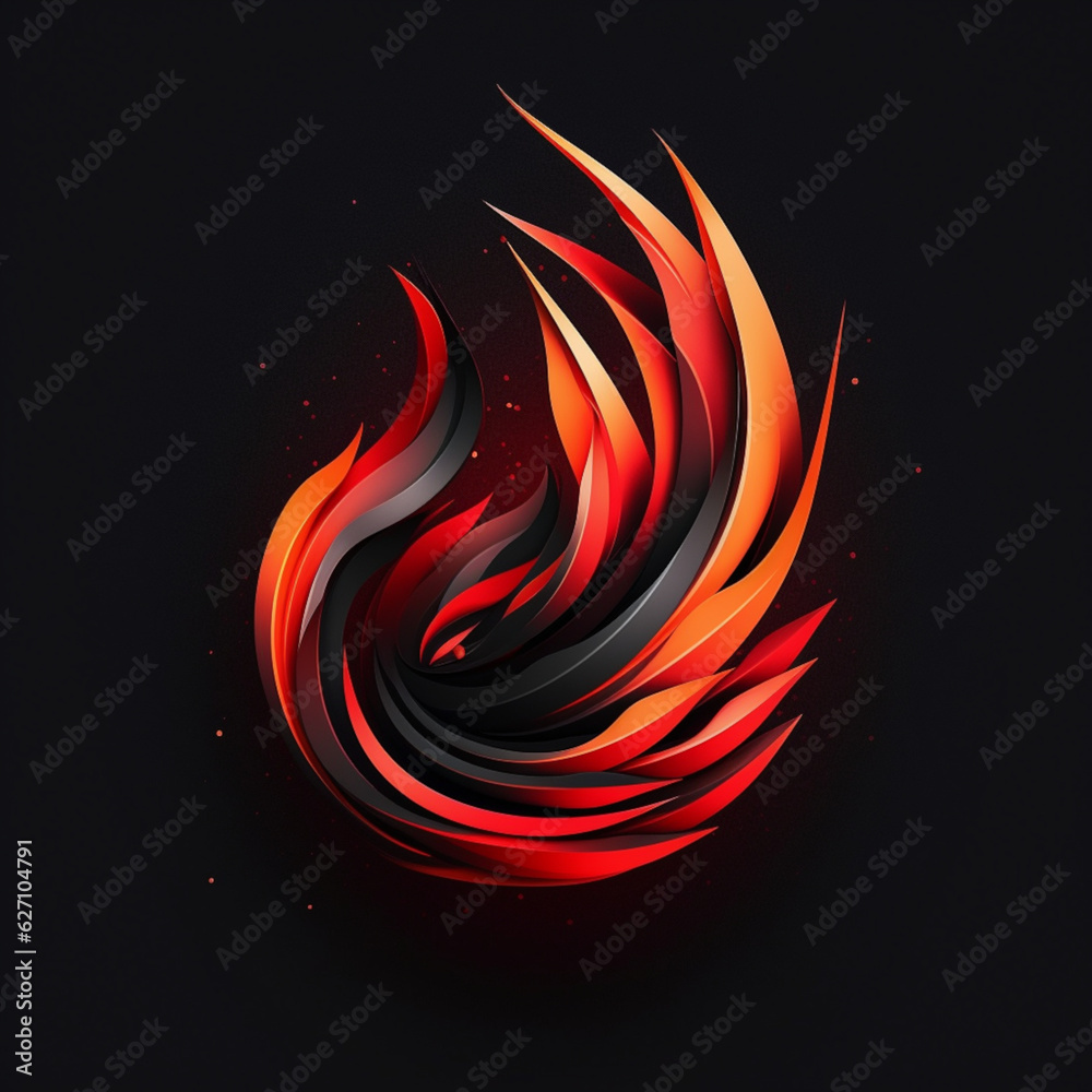 Feurige Energie: Ein minimalistisches Logo mit abstraktem Feuerball auf schwarzem Hintergrund Feurige Energie: Ein minimalistisches Logo mit abstraktem Feuerball auf schwarzem Hintergrund