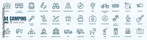 Simple Set of Domestic tourism, local tour, camping Related Vector Line Icons. Editable Stroke. 48x48 Pixel Perfect