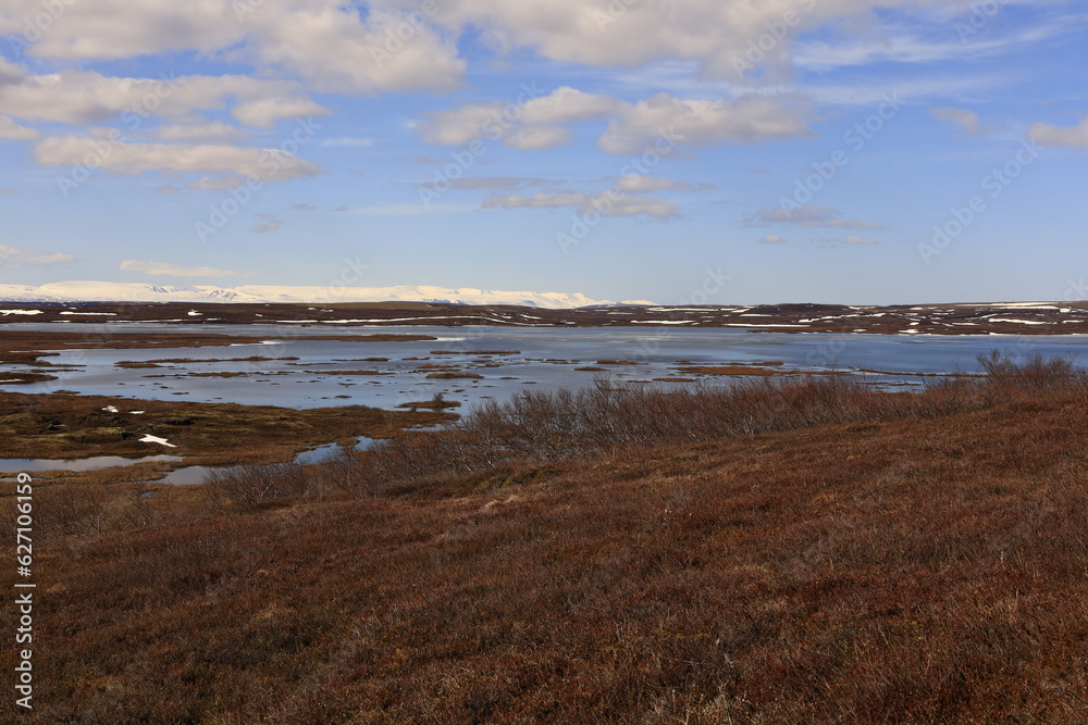 Mývatn is a shallow lake located in an area of active volcanism in northern Iceland, near the Krafla volcano Mývatn is a shallow lake located in an area of active volcanism in northern Iceland, near the Krafla volcano