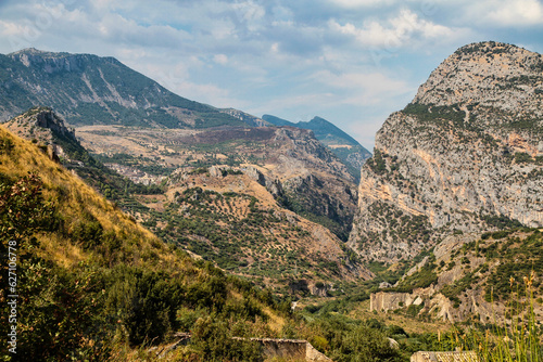 Raganello Gorge with Devil bridge in Civita, Calabria, Italy. Beautiful mountain landscape of the Pollino National Park