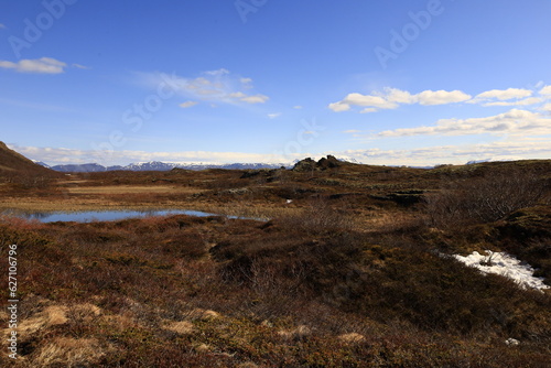 Mývatn is a shallow lake located in an area of active volcanism in northern Iceland, near the Krafla volcano