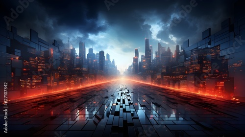 Futuristic Cyberpunk Metropolis  Circuits Gradient Tech Background