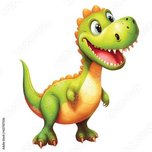Cute little dinosaur cartoon , green dinosaur illustration vector, isolated on white background.  © UMRAN
