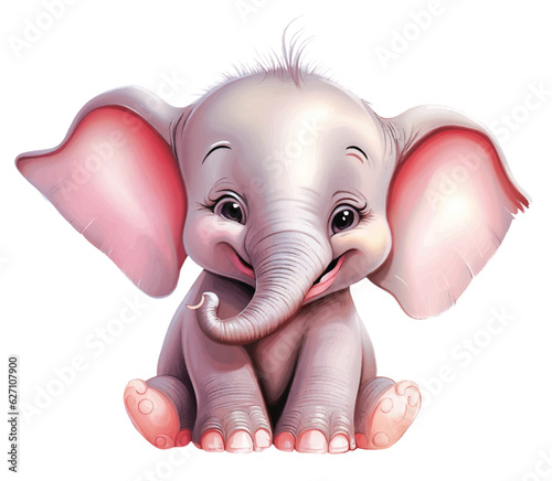 Funny, cute elephant cartoon vector illustration. Isolated on background. 